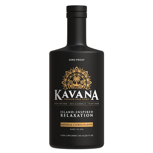 Kavana botella frontal mostrando diseño y beneficio de alternativa sin alcohol