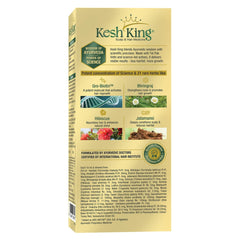 KESH KING etiqueta con lista de hierbas destacando formulación natural