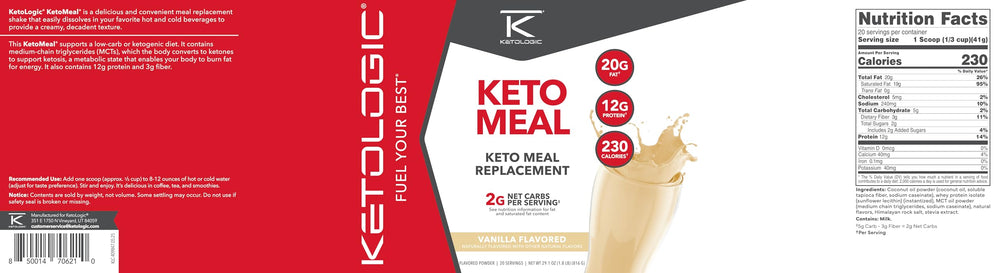 Ketologic etiqueta de ingredientes mostrando MCT y perfil nutricional