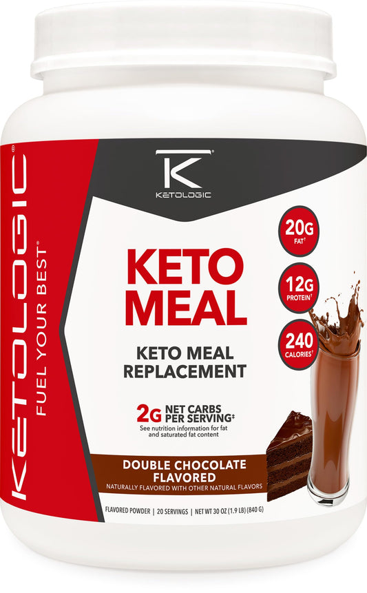 Ketologic envase frontal chocolate mostrando beneficios cetogénicos.
