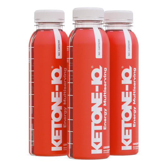 Ketone-IQ frasco frontal mostrando la presentación y claridad energética