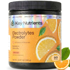 KEY NUTRIENTS frasco delantero con diseño y cantidad de 90 porciones, práctico