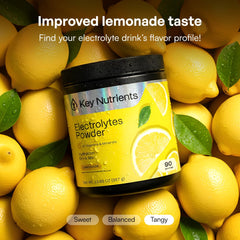 KEY NUTRIENTS vaso con bebida de limonada hidratante listo para consumir