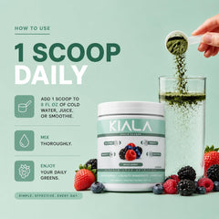 Kiala Nutrition cuchara medidora junto a envase para referencia de porciones