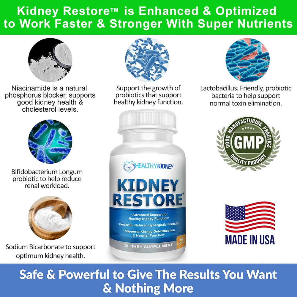 Primer plano de ingredientes probióticos de Kidney Restore promoviendo equilibrio intestinal