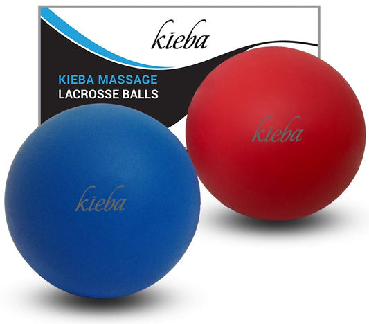 Kieba empaque frontal del set de pelotas lacrosse mostrando colores y tamaño portátil