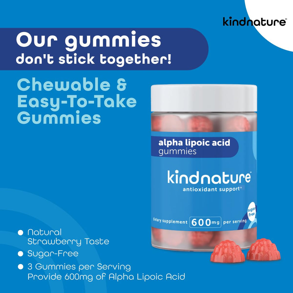 kindnature alfa-lipoico gomitas 600 mg, textura suave para ingesta cómoda