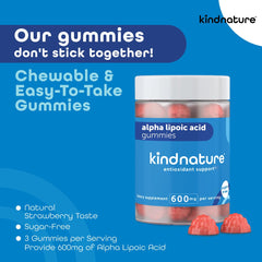 kindnature alfa-lipoico gomitas 600 mg, textura suave para ingesta cómoda