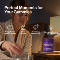 kindnature gomitas sobre mesita nocturna, apoyo para la rutina del sueño