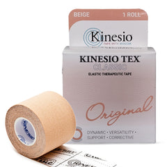 Kinesio paquete frontal mostrando cinta beige y tamaño claramente