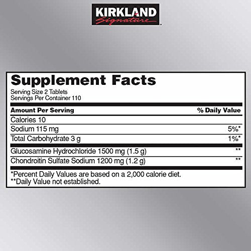 Etiqueta de Kirkland Glucosamina Condroitina mostrando ingredientes clave para el tejido conectivo