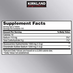 Etiqueta de Kirkland Glucosamina Condroitina mostrando ingredientes clave para el tejido conectivo