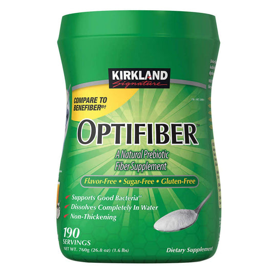 KIRKLAND OPTIFIBER, envase frontal, ideal para fibra diaria y rutina saludable.