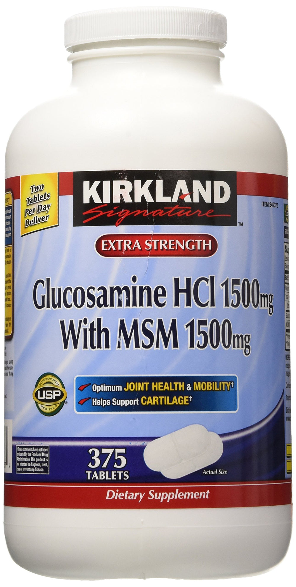Kirkland Signature Glucosamina MSM: botella con cápsulas para movilidad diaria