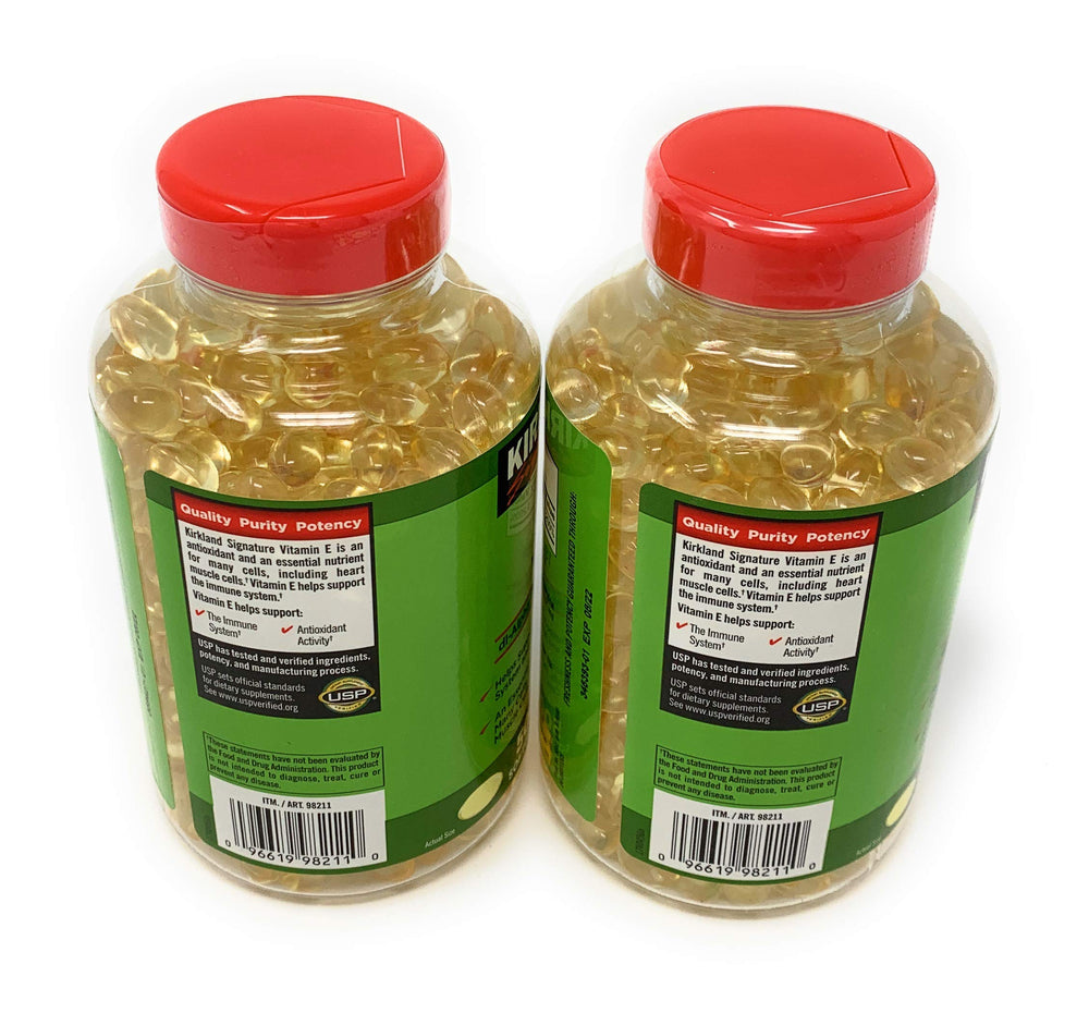 Kirkland Vitamina E etiqueta visible, certeza de seguridad para uso diario