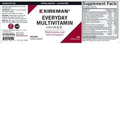Kirkman etiqueta con lista de ingredientes y transparencia formulación