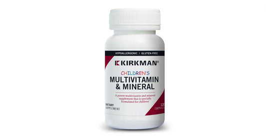 Kirkman ninos multivitaminico capsulas con 21 nutrientes para crecimiento saludable.