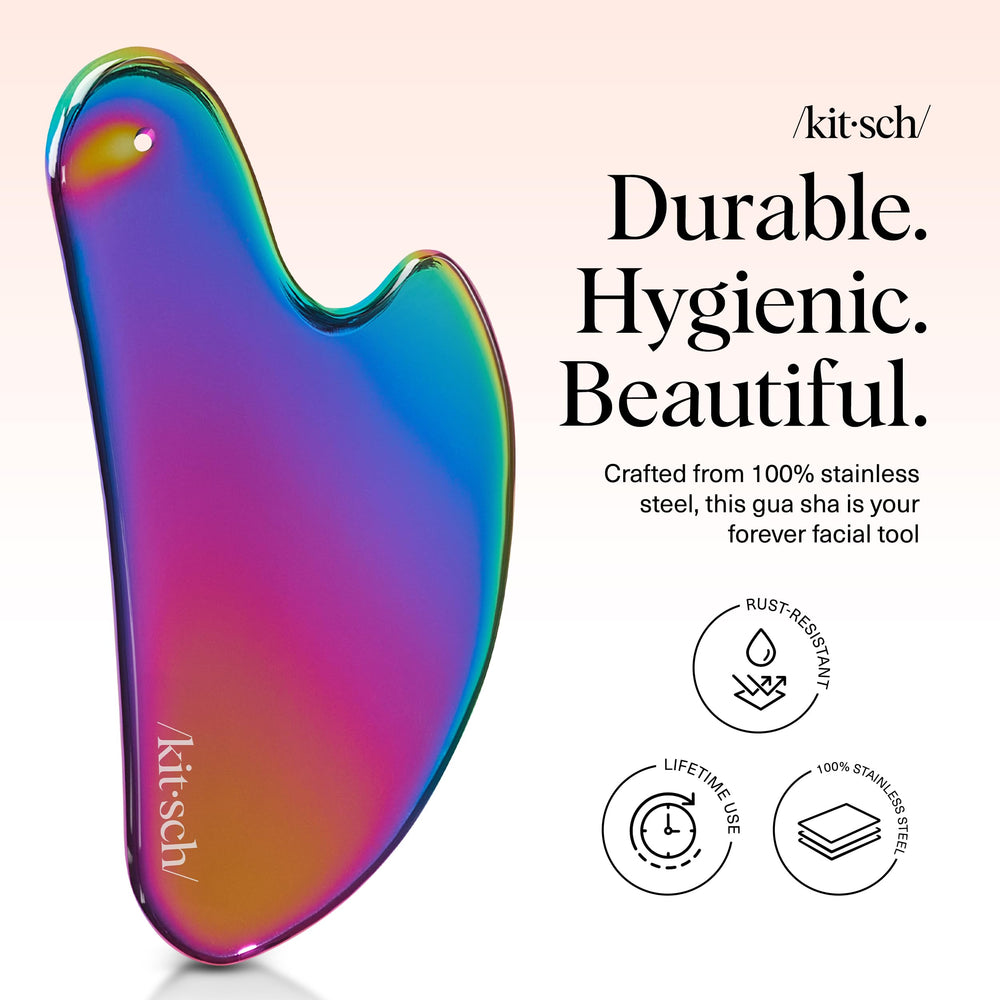 Kitsch primer plano de la superficie iridiscente que destaca resistencia y limpieza fácil