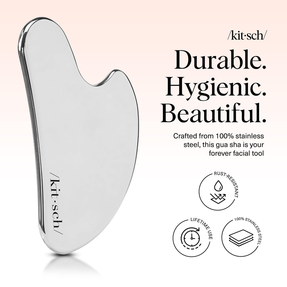 Detalle pulido del borde Kitsch gua sha que muestra precisión y seguridad