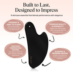 Kitsch gua sha junto a regla mostrando escala y beneficio de tamaño manejable