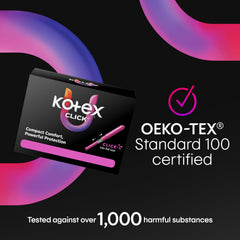 Kotex Click en un bolso de viaje enfatizando uso fuera de casa