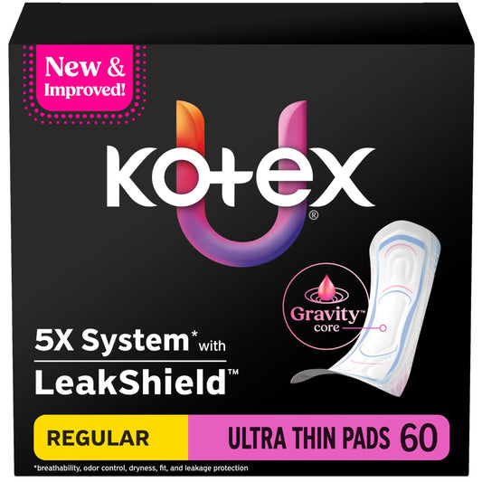 Kotex empaque frontal mostrando 60 unidades y portabilidad