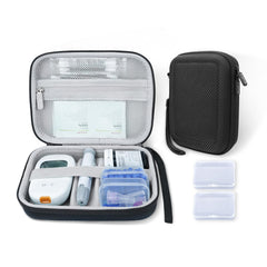Krypthos estuche vista frontal negro protege glucómetro y suministros
