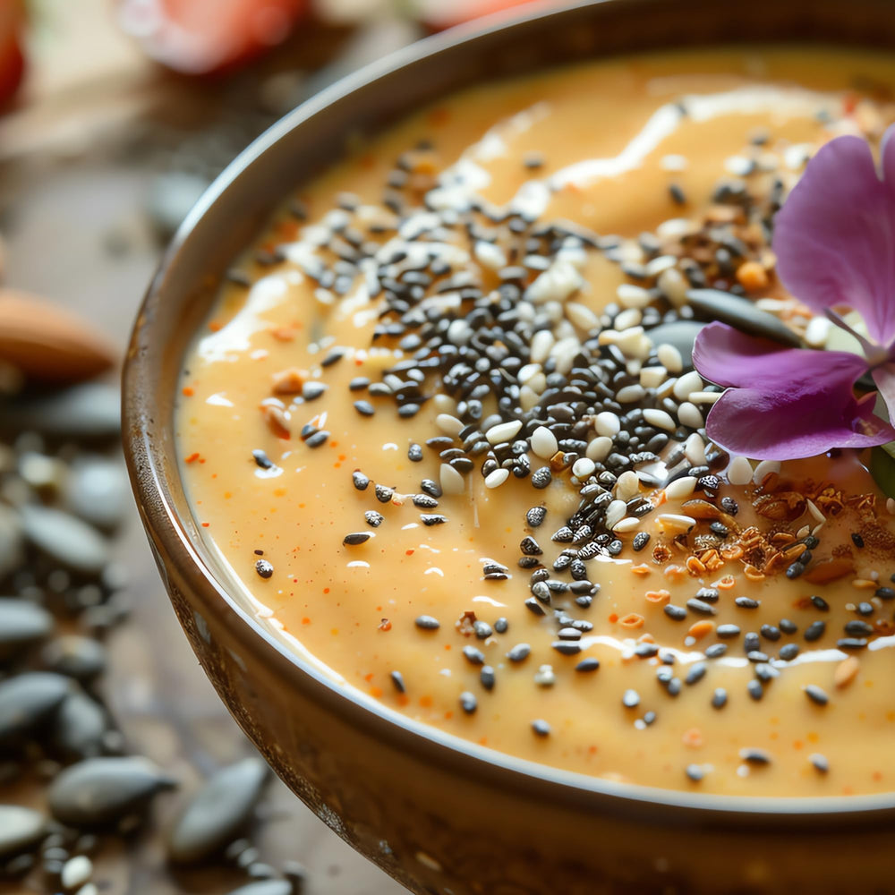 Kuli Kuli Gut Bliss lemon balm and ginger highlight soothing herb notes.