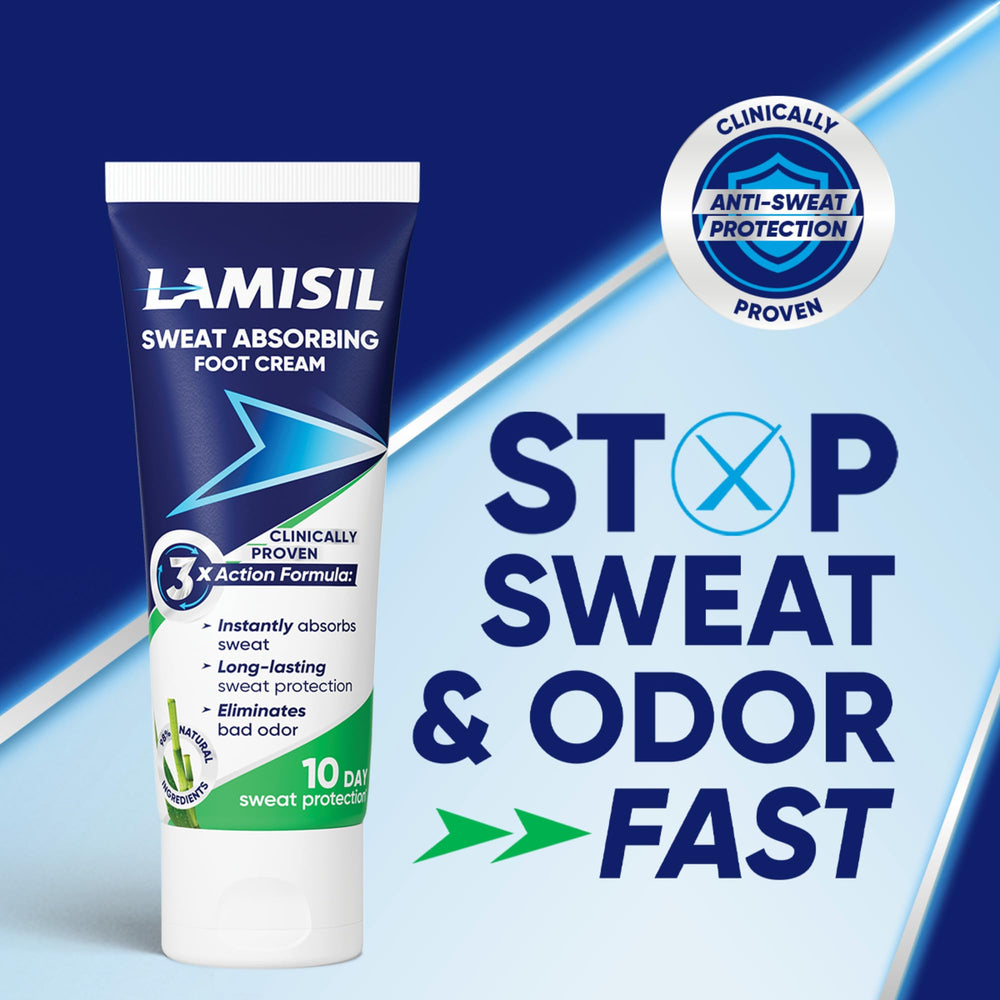Lamisil detalle de textura de crema absorbe rápido sin sensación grasa