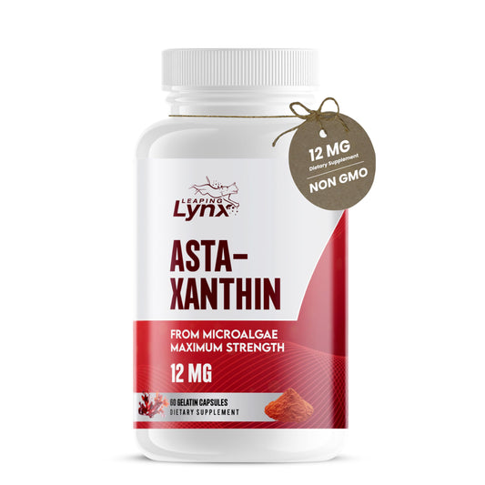 Leaping Lynx Astaxanthin 12mg cápsulas: cuidado diario de piel y ojos.