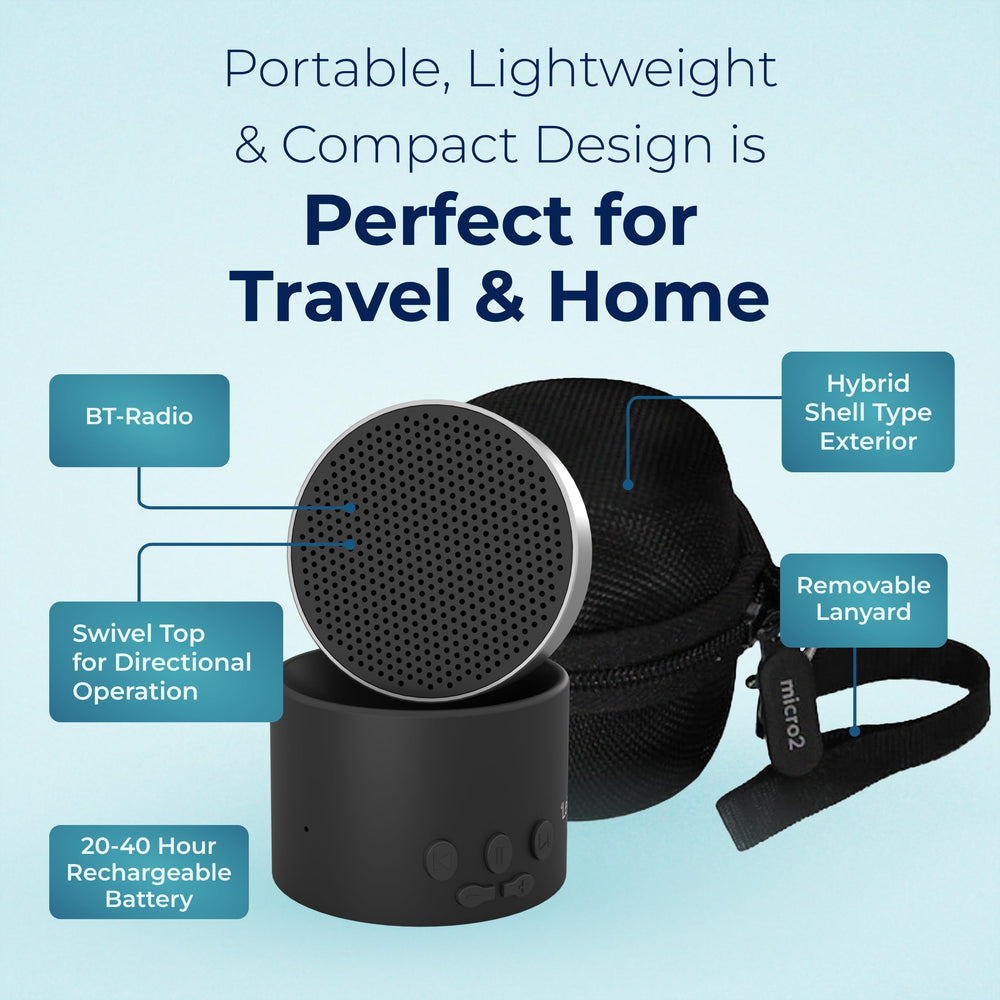 Adaptive Sound Technologies LectroFan Micro2 comparado con mano para mostrar tamaño compacto y viaje