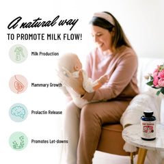 Madre usando un extractor de leche junto al frasco de Legendairy Milk Pump Princess, apoyo para la extracción