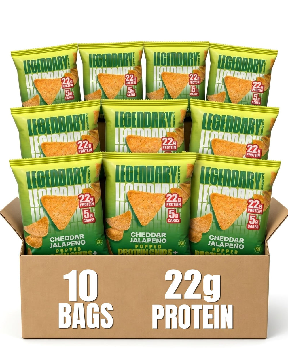 Legendary Foods empaque frontal mostrando sabor y beneficio proteico