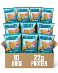 Legendary Foods empaque frontal mostrando 22g proteína y beneficio portable