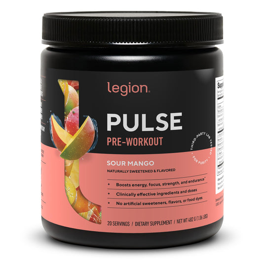 LEGION frasco Pulse visto frontalmente mostrando diseño y sabor sour mango