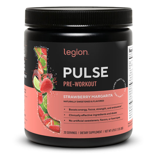 LEGION Pulse frontal del envase mostrando etiqueta transparente y beneficios