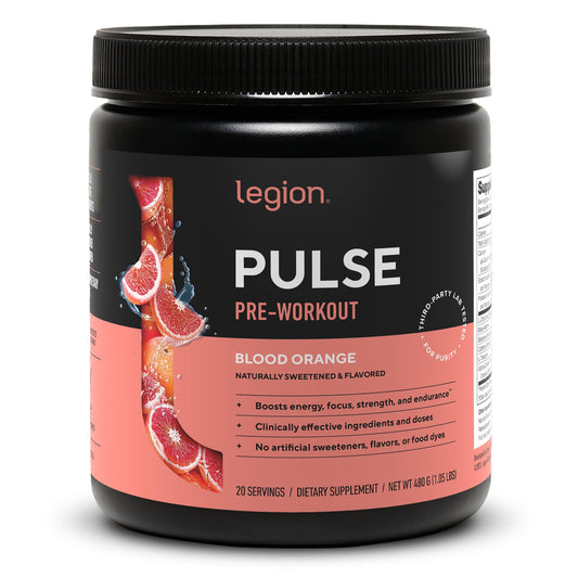 LEGION Pulse frontal del envase con información visible y beneficio de transparencia