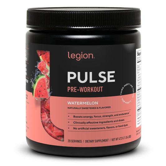 LEGION Pulse envase frontal mostrando etiqueta transparente y beneficios