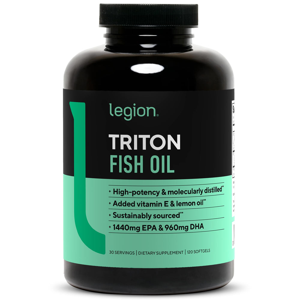 LEGION Triton en bote de cápsulas, apoyo diario para bienestar general.