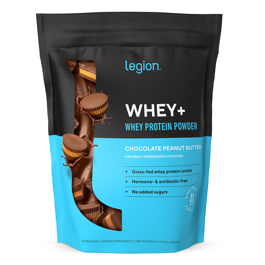 Legion Whey+ bag label shows clean ingredients and protein quality