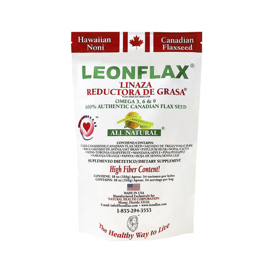 Leonflax bolsa frontal 18 oz mostrando diseño y beneficios visibles