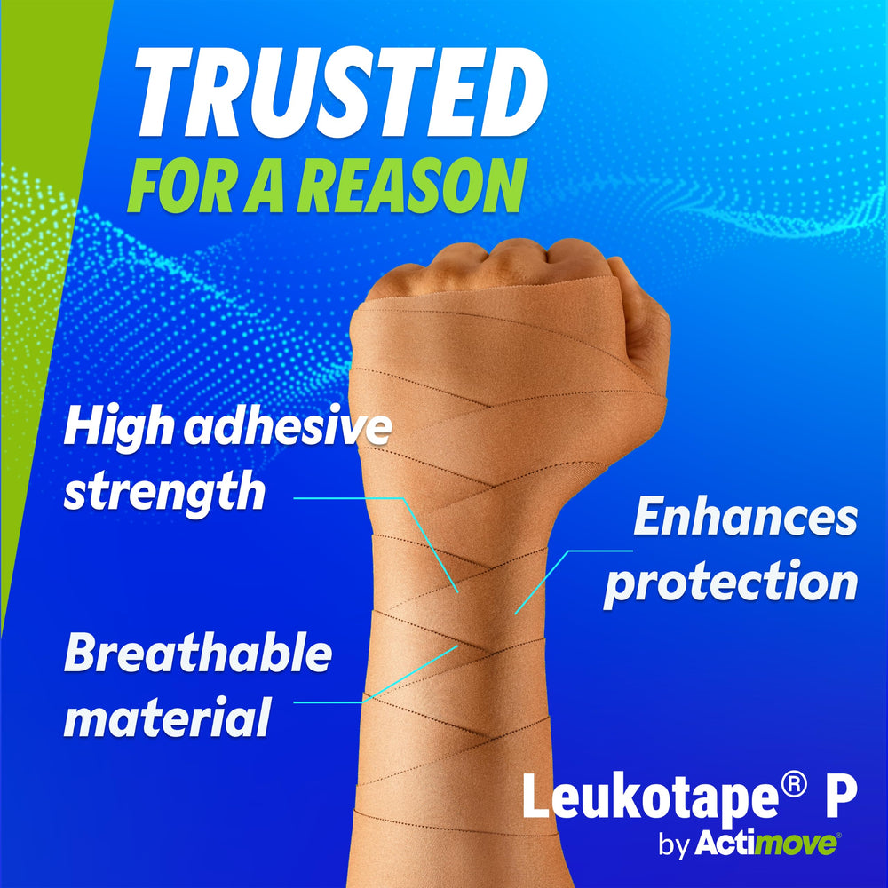 Leukotape P rollo desenrollado revela adhesivo fuerte para fijación segura