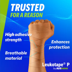Leukotape P rollo desenrollado revela adhesivo fuerte para fijación segura