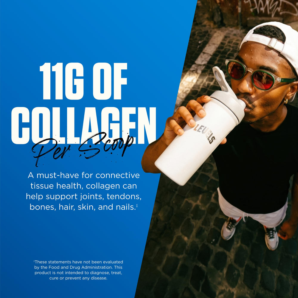 Etiqueta con lista de ingredientes de Levels Collagen sin aditivos ni azúcares añadidos