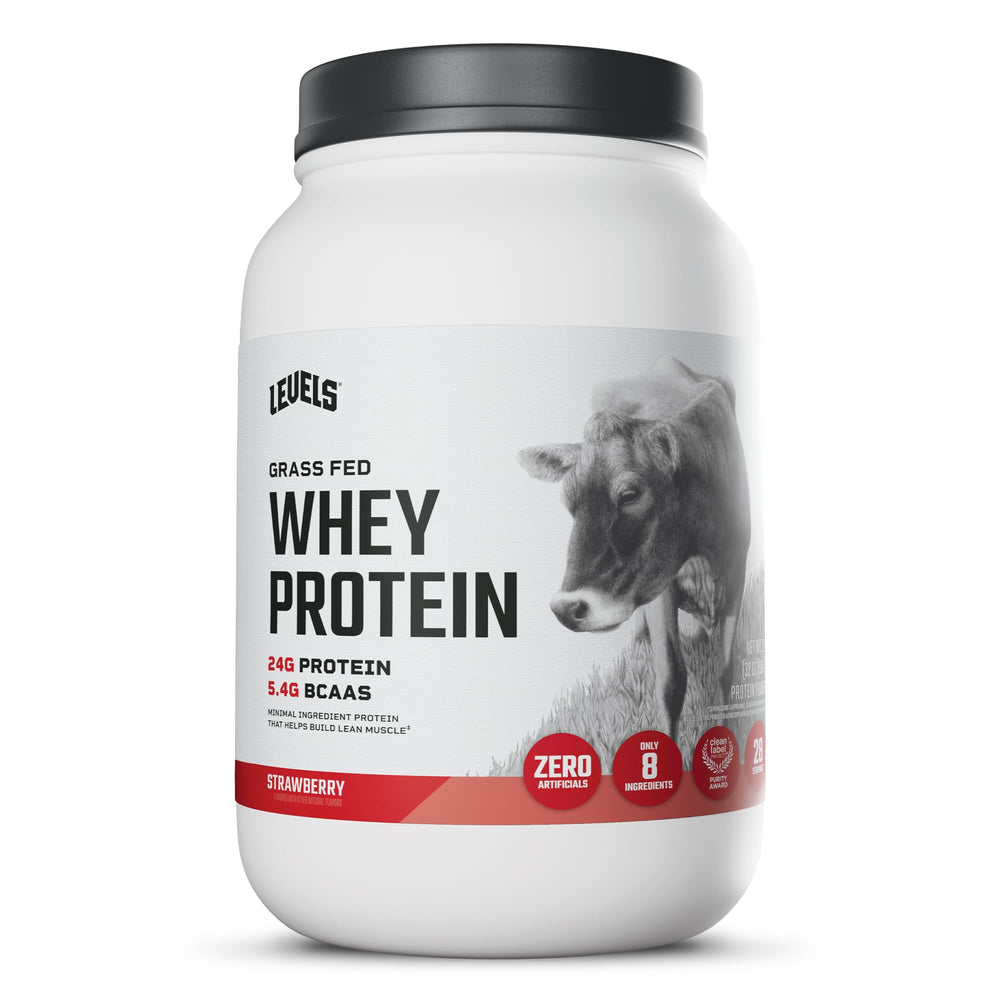 Levels Nutrition envase frontal fresa muestra limpio y beneficios proteicos