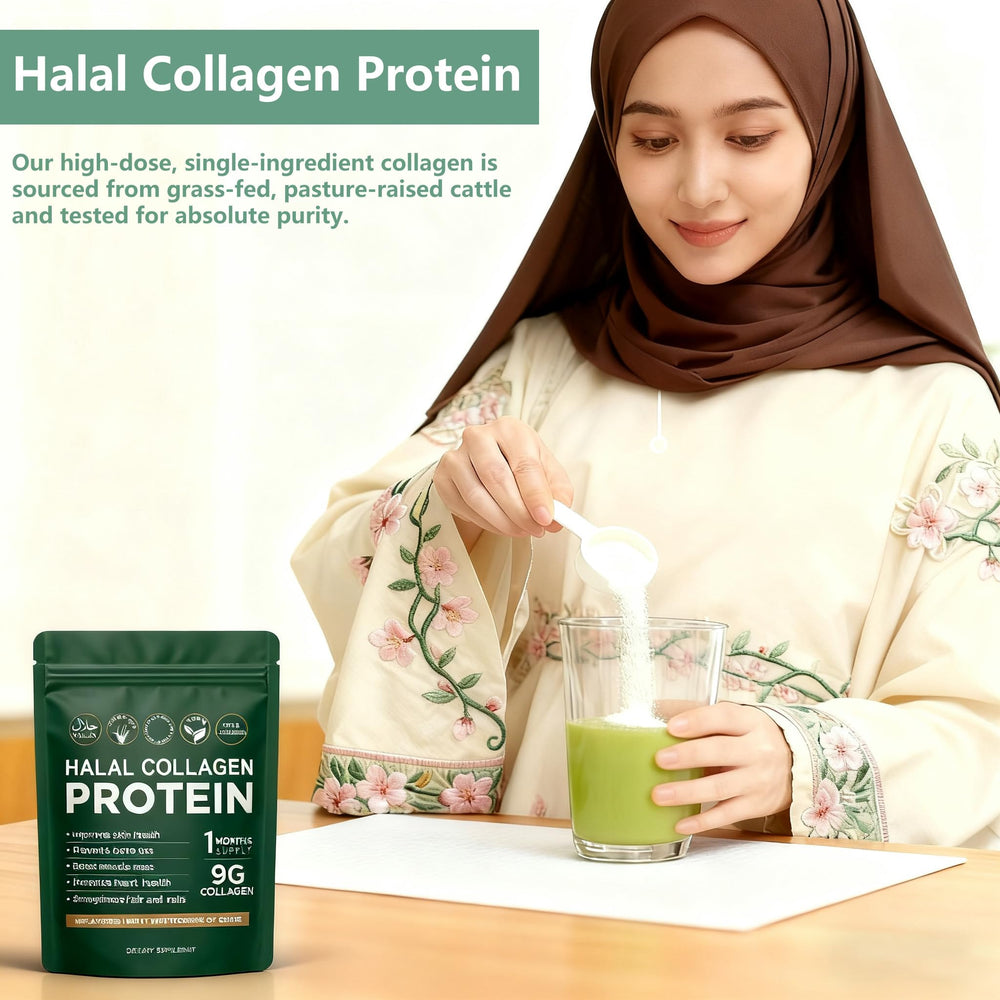 Lexenic etiqueta con sello Halal y detalles de pureza y origen grass-fed