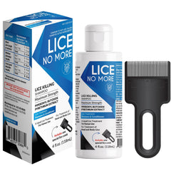 Lice No More frente del envase mostrando tamaño práctico y ventaja de portabilidad