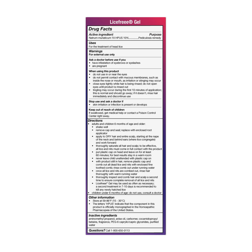 Licefreee etiqueta con instrucciones visibles para uso seguro y sencillo