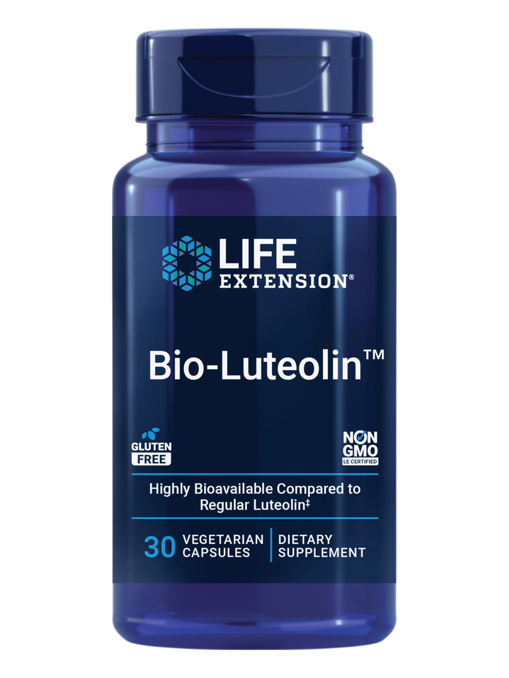 Life Extension frasco frontal mostrando 30 cápsulas y beneficios de absorción