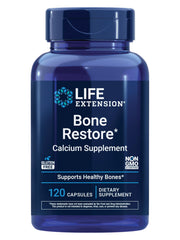 Life Extension frasco frontal mostrando Bone Restore y beneficio de respaldo óseo
